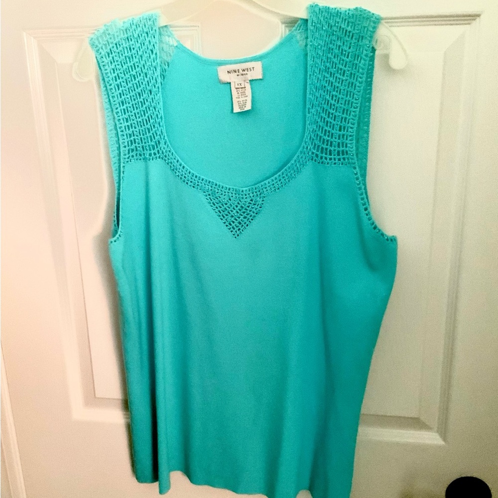 Turquoise Blue Beaded Crochet Knit Sleeveless Top